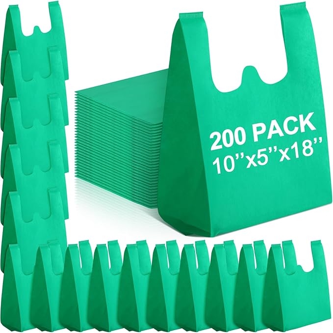Windyun Reusable Grocery T Shirt Bags Bulk Small Non Woven Shopping Bag 10 x 18 x 5 Inch Foldable Tote with Handle Party Gift