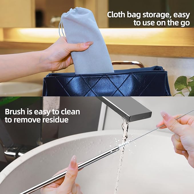 20 30 40 oz Stainless Metal Straws for Stanley Tumbler, 6Pcs Reusable Straight Long Steel Straws with 12 Silicone Tips and 2 Straw Cleaning Brushes (6Color2, 20 30 40oz)