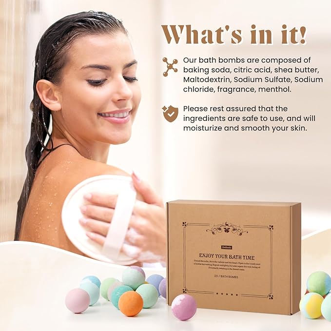 Bath Bombs Set, 40 pcs Natural Shea Butter & Safe Oil Bath Bomb for Skin Moisturizing, Handmade Bubble Bath & Fizzy, Ideal Presents for Women (2 Sets)