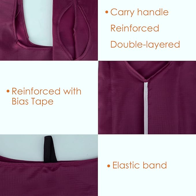 BeeGreen Burgundy Reusable Shopping Bags Wholesale Reusable Grocery Bags Bulk with Elastic Band Foldable-Machine Washable with Zipper Storage Pouch 20 Pieces
