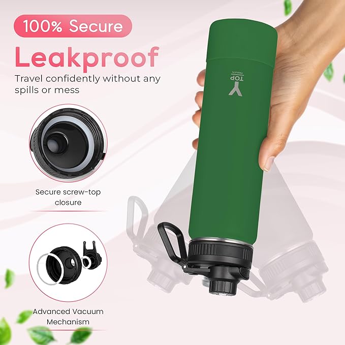 Y TOP 18 oz Insulated Water Bottle Cup Holder Friendly, Leak Proof Spout Lid, Double Wall Insulation, Dishwasher Safe, Easy Clean Stainless Steel Water Bottle for Gym Kids Sports Travel School Hiking