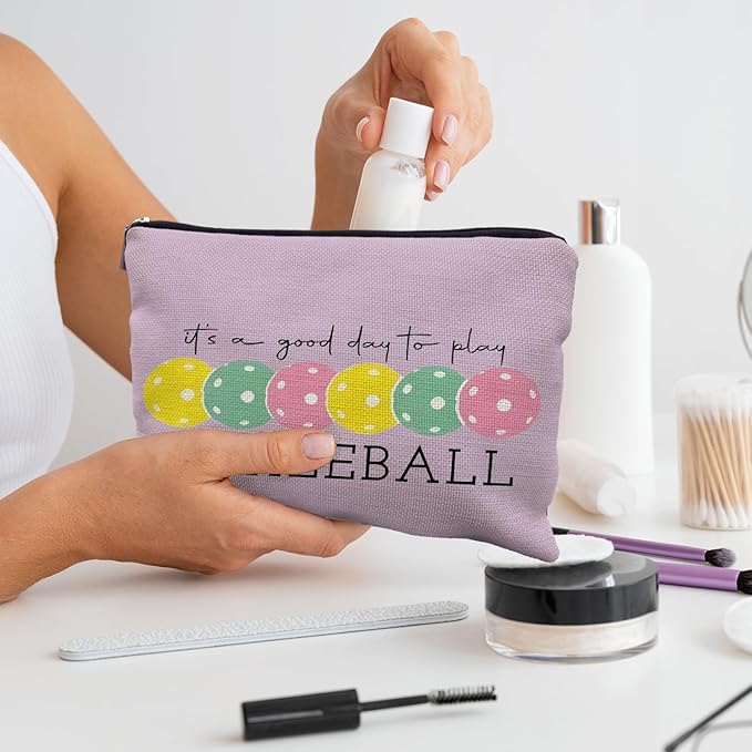 Pickleball Gifts for Women: Colorful Makeup Bag, It's a Good Day to Play Cosmetic Toiletry Bag, Gifts for Pickleball Lovers (Purple)