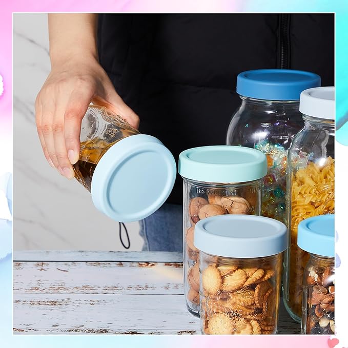 Silicone Lids Mason Jar Lids Thickened Leak Proof Lid for Mouth Mason Jars, Reusable Large Canning Jar Caps (86mm,Classic Color,6 Pcs)
