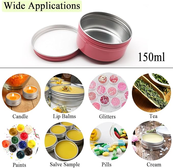 6pcs 150ml Aluminum Tin Jars with Screw Cap Lids, Empty Refillable Makeup Lip Balm Containers Round Travel Jars Cosmetics Pots Metal Cans for DIY Crafts Salve Cream Candle Powder Tea Beads