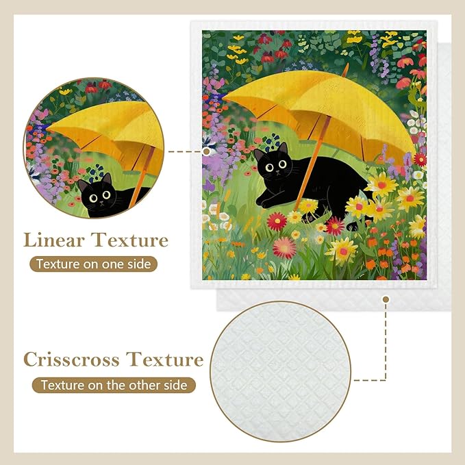 Mixed Floral Cat Swedish Kitchen Dishcloths Dish Towels 6 Pack, Cats Dish Towels for Kitchen, Swedish Dishcloth with Cats, Paper Towels Reusable, Dish Cloth Towel Cleaning Wipe for Home Party