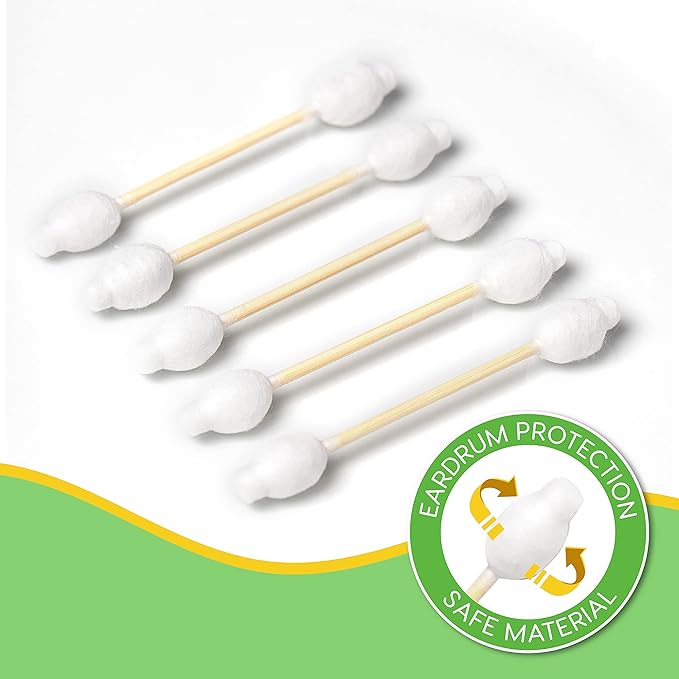 Baby Cotton Swabs 220 Count | Compostable & Pure Cotton Wooden Cotton Buds | Double-Tipped Safety Sticks | Plant-Sourced Materials