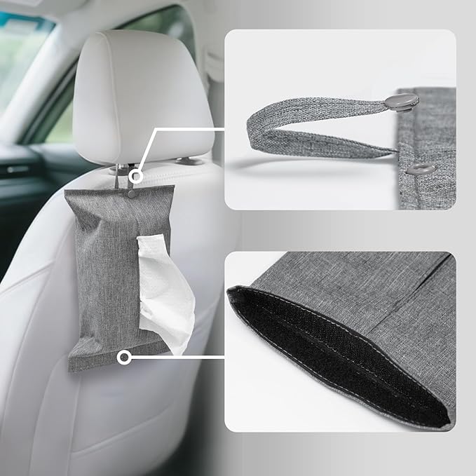 kakaforsa Toilet Paper Holder Reusable Tissue Holder Travel Tissue Holder Wall Hanging Tissue Box Cover Toilet Paper Storage Rectangle Napkin Holder Cloth Tissue Box for Car Office Desk, Gray