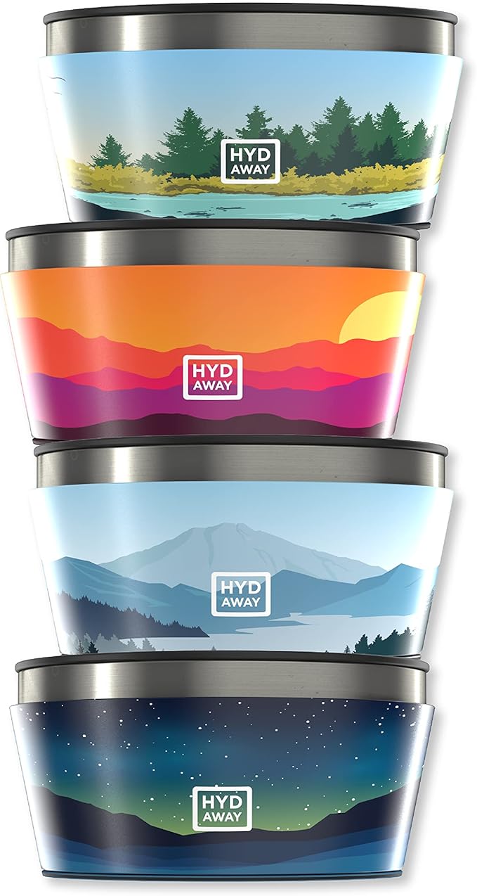 HYDAWAY 1-Quart Collapsible Insulated Bowls - 4-Pack - BPA-Free, Leak-Resistant, Press-Fit Lids - Reusable Silicone Meal Containers for Camping, Travel, and Everyday Use