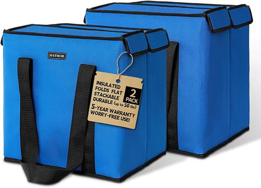 HATHOR Hot Cold Insulated Grocery Bags Reusable Stackable Collapsible Foldable Cooler Boxie Bag Shoping Totes for Groceries in Car, Frozen Food & Travel