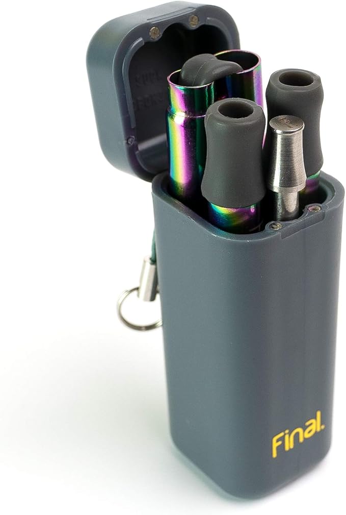 FinalStraw Collapsible, Reusable, Metal Straw | Travel Case, Cleaning Tool | Easy to Clean | Stainless Steel and 100% Silicon Tips | Eco-Friendly | Shark-butt Grey Case, Rainbow Stainless Steel