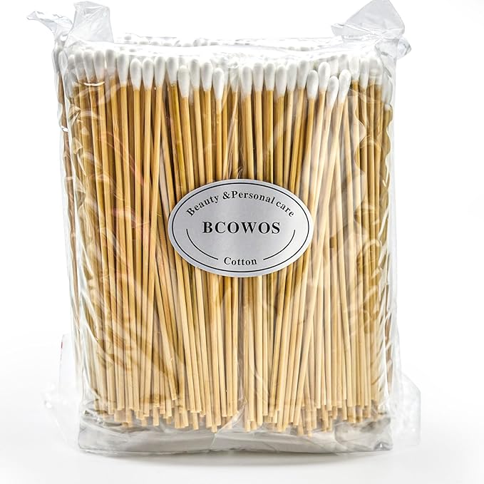 Bamboo Cotton Swabs 1000 Count - Long Swab 6 inch - Cotton Buds with Wooden Sticks - Biodegradable Tipped Applicators Cleaning Buds for Makeup, Pet Care, Gun Cleaning