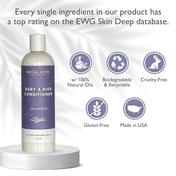 SoCal Suds & Company - Organic Baby & Kids Conditioner - Gentle Natural Ingredients, Vitamin Rich Organic Oils for Babies and Kids Sensitive Scalp - Lavender, 12oz - 2 Pack