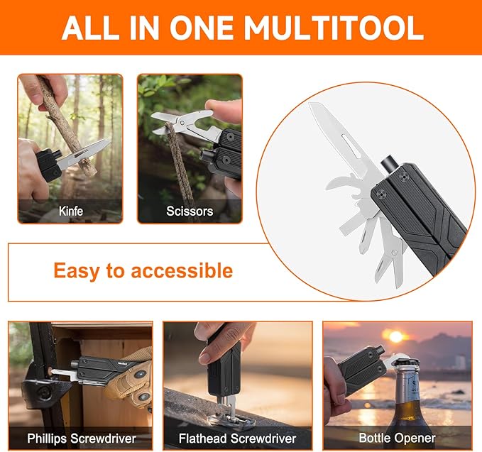 NexTool Gemini, Multi Tool, Multitool Knife with Electric Screwdriver, Needle Nose pliers, Scissors and Bottle Opener, 4mm Bit Set for Small Electronics, RC car, Drones, Glasses Assemble, Unique Gifts