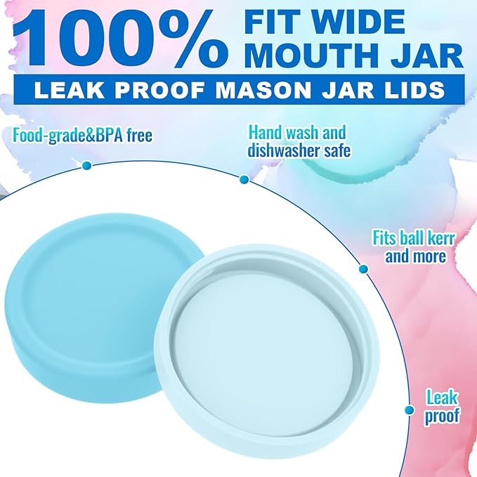 Silicone Lids Mason Jar Lids Thickened Leak Proof Lid for Mouth Mason Jars, Reusable Large Canning Jar Caps (86mm,Classic Color,6 Pcs)