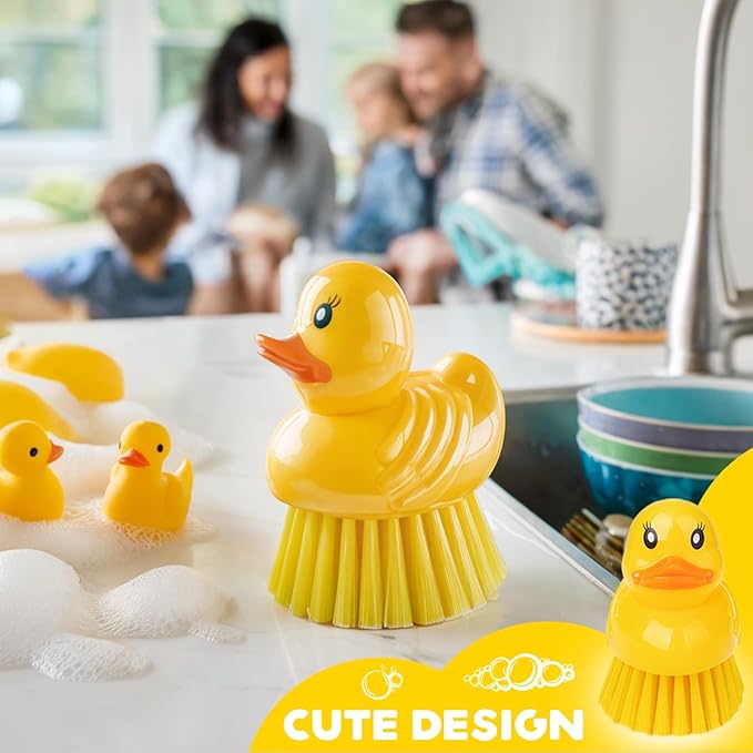 GTOTd Cute Ducky Washing Dish Brush（2 Pack） Ergonomic Palm Scrubber with Handle for Potato Vegetable Fruit Best Small Kitchen Gadgets Gifts Accessories Stuff Household Cleaning Dishwashing Supplies