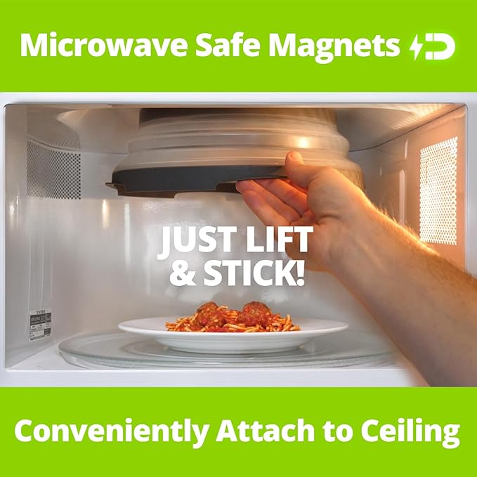 HOVER COVER High Power Magnetic Microwave Splatter Cover with Strongest Magnetic Grip, Collapsible 12-Inch BPA-Free Food Lid, Vented Plate Guard, Dishwasher Safe Space-Saving Storage - Gray 2 - Pack