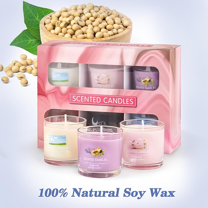 Scented Soy Candle Gift Set, 100% Natural Soy Wax, Eco-Friendly, Hand-Poured, Relaxing Scented Candles for Home, Spa, Gifts(Pink + Purple + White + Orange + Blue + Black, 14 oz)