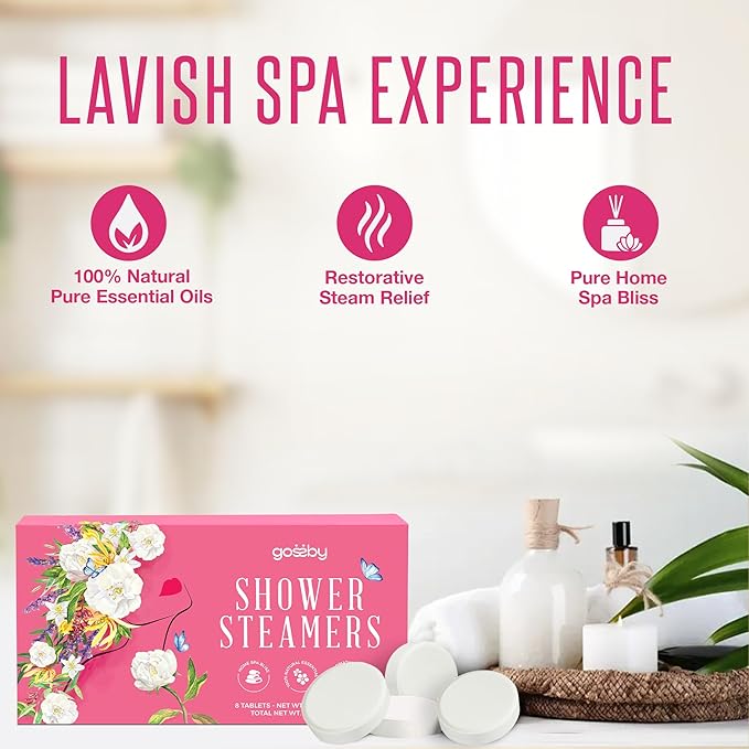 Shower Steamers Aromatherapy GOSSBY 8 Pack - Gifts for Women, Birthday Gifts for Her, Home Spa, Self Care, Relaxation, Natural Essential Oils - Elegant Bloom Style