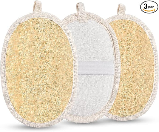 3 Pack Natural Loofah Exfoliating Body Scrubber, Exfoliating Loofah Sponges, Face Exfoliator Scrubber, Facial Loofah for Men and Women