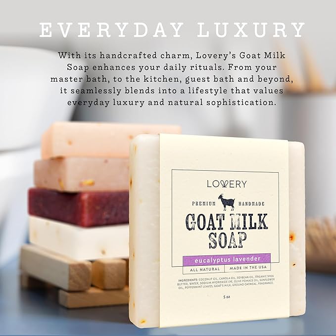 Christmas Gifts for Mom, Goat Milk Soap with Organic Shea Butter - Goats Milk Soap Bars - Oatmeal, Eucalyptus Lavender, Moroccan Vanilla, Hydrangea Rose, Patchouli Sandalwood, Natural Soap Bar, 5 Pack