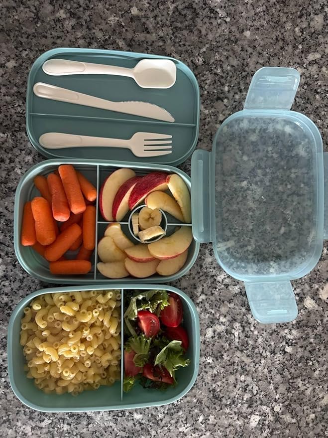 3-Tier Bento Lunch Box with Utensils – Leakproof Food Container with Compartments – Reusable Lunchbox