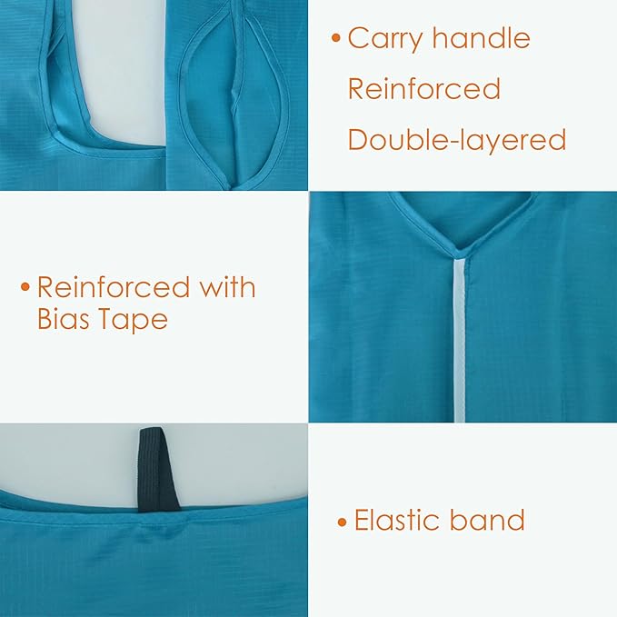 BeeGreen Light Blue Reusable Grocery Bags with Zipper Storage Pouch 10 Packs Blue Reusable Shopping Bags Bulk with Elastic Band Foldable-Machine Washable