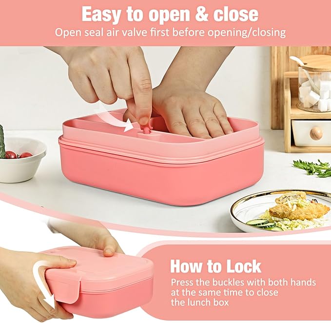 Caperci Bento Lunch Box for Adults - Stackable Leakproof 47oz Lunch Containers for Adults with Sauce Container - Idea for Office, On-the-go, Microwave/Dishwasher Safe, BPA Free (Pink)
