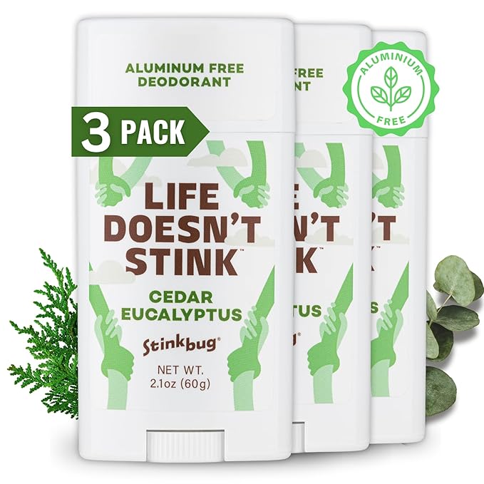 Stinkbug Naturals Organic Aluminum Free Deodorant Stick with Cedar Eucalyptus, Coconut Oil and Essential Oils, Paraben Free, Sensitive Skin Deodorant, 2.1 Ounces Pack of 3