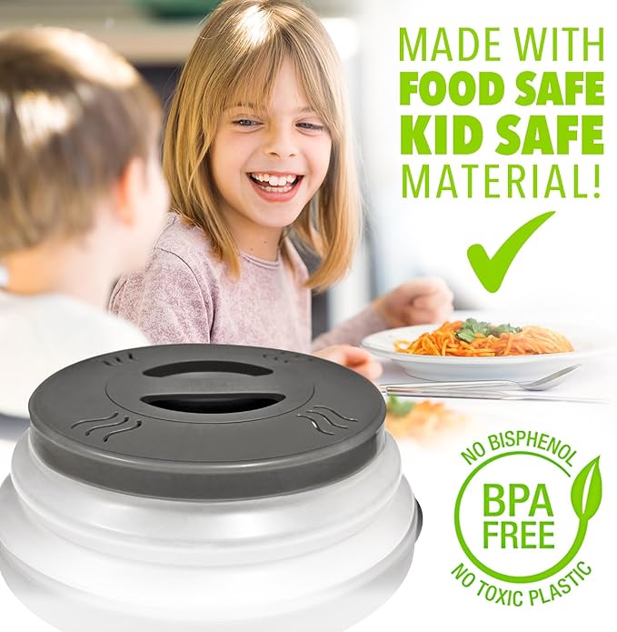 HOVER COVER High Power Magnetic Microwave Splatter Cover with Strongest Magnetic Grip, Collapsible 12-Inch BPA-Free Food Lid, Vented Plate Guard, Dishwasher Safe Space-Saving Storage - Gray