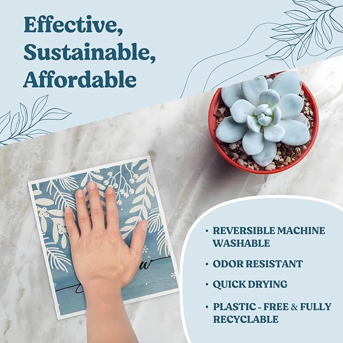 Christmas Swedish Dishcloths for Kitchen, Winter Snowflake Xmas Blue Kitchen Dish Towels for Washing Dishes, 4 Pack Reusable Paper Towels, Sponge Cloths for Home Party Housewarming Cleaning