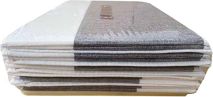 OUTBROS Large Collapsible Storage Box with Lid, Linen Fabric Wardrobe Organiser, Containers For Towels, Clothes, 15 x 9.8 x 9.8 inch (White/Grey, 5-Pack)