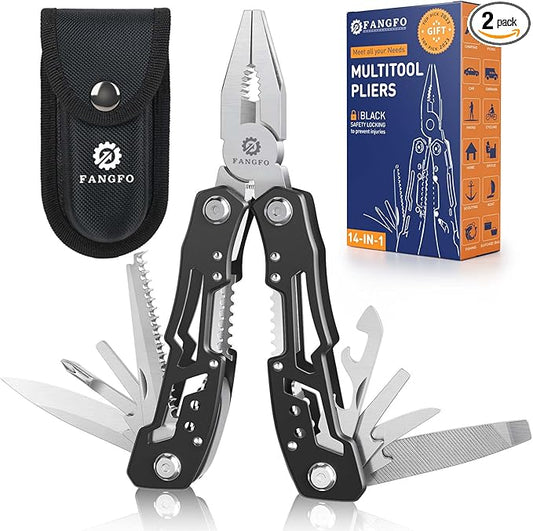 14-In-1 Multitool with Safety Locking, Professional Stainless Steel Multitool Pliers Pocket Knife, Bottle Opener, Screwdriver with Nylon Sheath ，Apply to Survival,Camping, Hunting and Hiking 2 Pcs