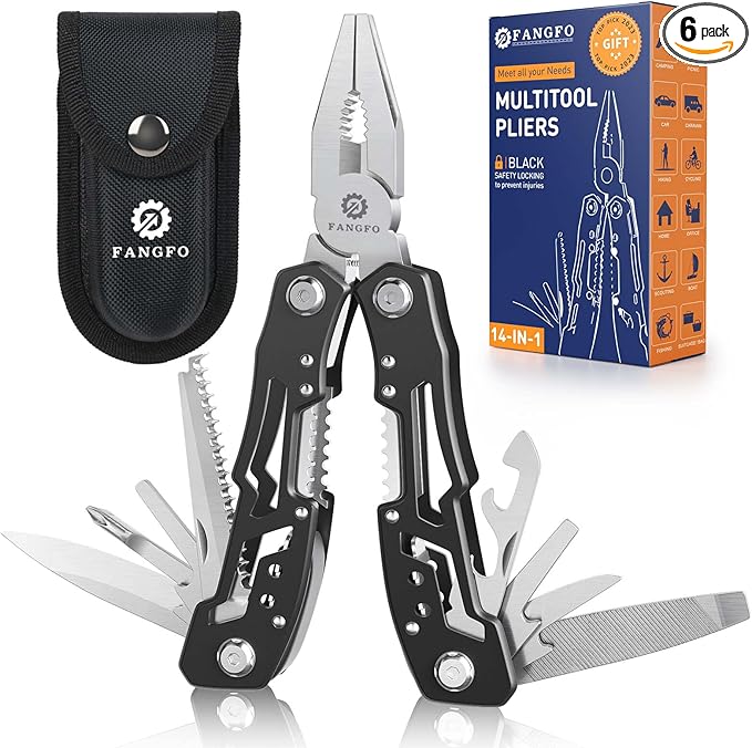 14-In-1 Multitool with Safety Locking, Professional Stainless Steel Multitool Pliers Pocket Knife, Bottle Opener, Screwdriver with Nylon Sheath ，Apply to Survival,Camping, Hunting and Hiking 6 Pcs