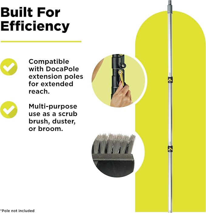 DOCA Scrub Brush Attachment for Long Handle Extension Pole - Outdoor Broom and Scrubbing Brush for House Floor, Deck, Patio, Car - Soft Brush