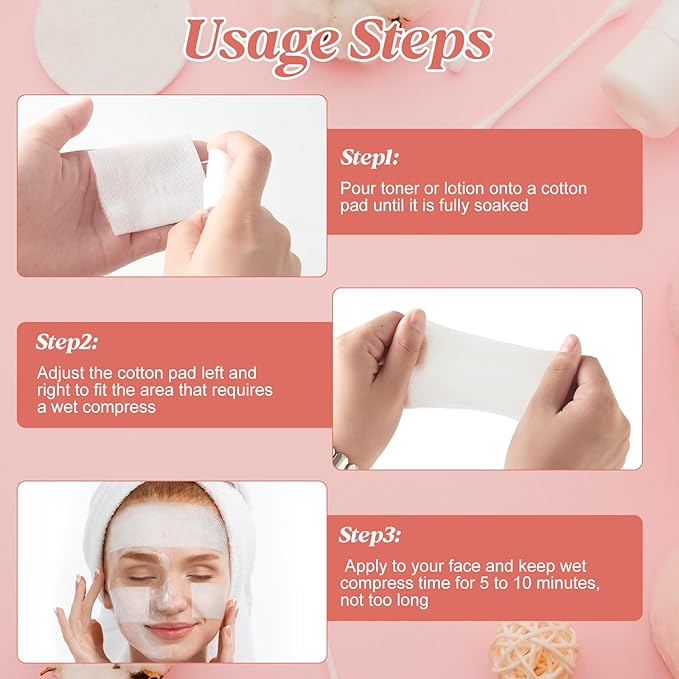 Stretchable Wet Compress Cotton Pads, 100 Count (Pack of 1) Ultra Thin Cotton Pads for Face, Nature Plant Fiber High Efficiency Wet Compress, Soft & Non-Irritating