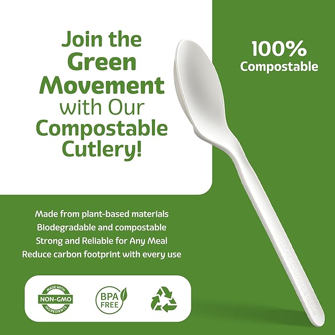 100% Compostable PLA Spoons Bulk Pack 400 Pcs Biodegradable Disposable Plastic Cutlery Utensils