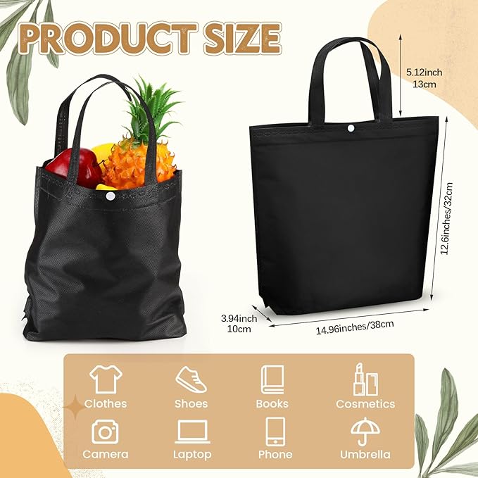 Paterr 100 Pcs Reusable Grocery Bags Bulk Shopping Tote with Handle Non Woven Portable Foldable Tote Bag Gift with Button