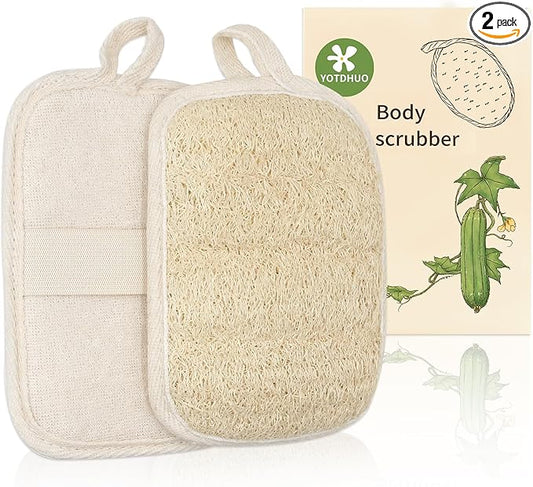 Natural Loofah Body Scrubber Exfoliator for Men Daily Deepcleaning (2Pack),Made with Real Shower Loofah Sponge Hard&Rough(Off-White)