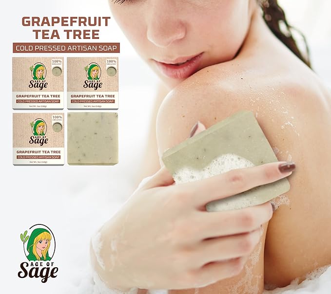 Natural Bar Soap for Women - Vegan Bath Soap Bars Gift Set - Handmade Cold Process Artisan Soap with Essential Oil, Moisturizing Wash Soaps, Fragrant Grapefruit Tea Tree Scent (4 Pack)