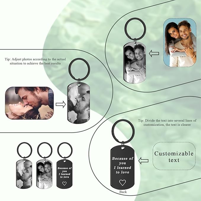 Custom Keychain Double Sided Personalized Picture Text Keychains Engraving Photo Key chains Gifts for Women Boyfriend