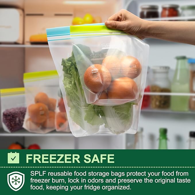 SPLF 8 Pack Reusable Gallon Freezer Bags Dishwasher Microwave Safe, 1 Gallon BPA Free Leakproof Food Storage Bags, Silicone Free Containers for Meal Prep, Fridge Kitchen Organization