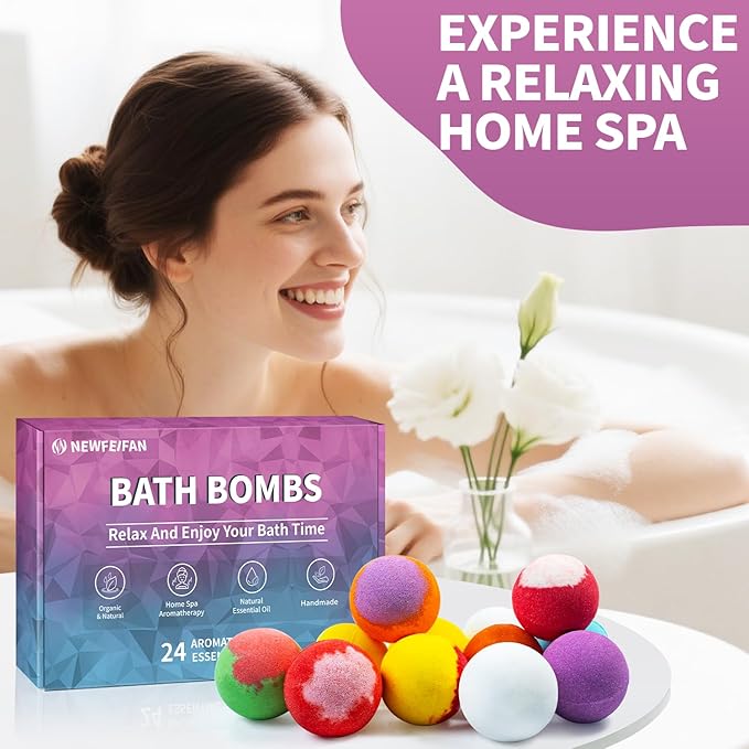 Bath Bombs 24-Pack Christmas Stocking Stuffers for Teen Girls for Women Mom Her Set, Aromatherapy Bubble Bath, Handmade Natural & Organic, Spa Relaxing Birthday Gifts for Men, White Elephant Gifts