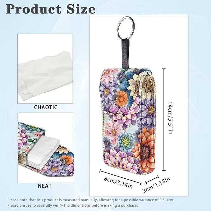 Tissues Purse Pocket Colorful Mandala Flower Purse Tissue Packs Snap Button Enclosed Canvas Portable Tissue Holder for Travel Daily Outgoing