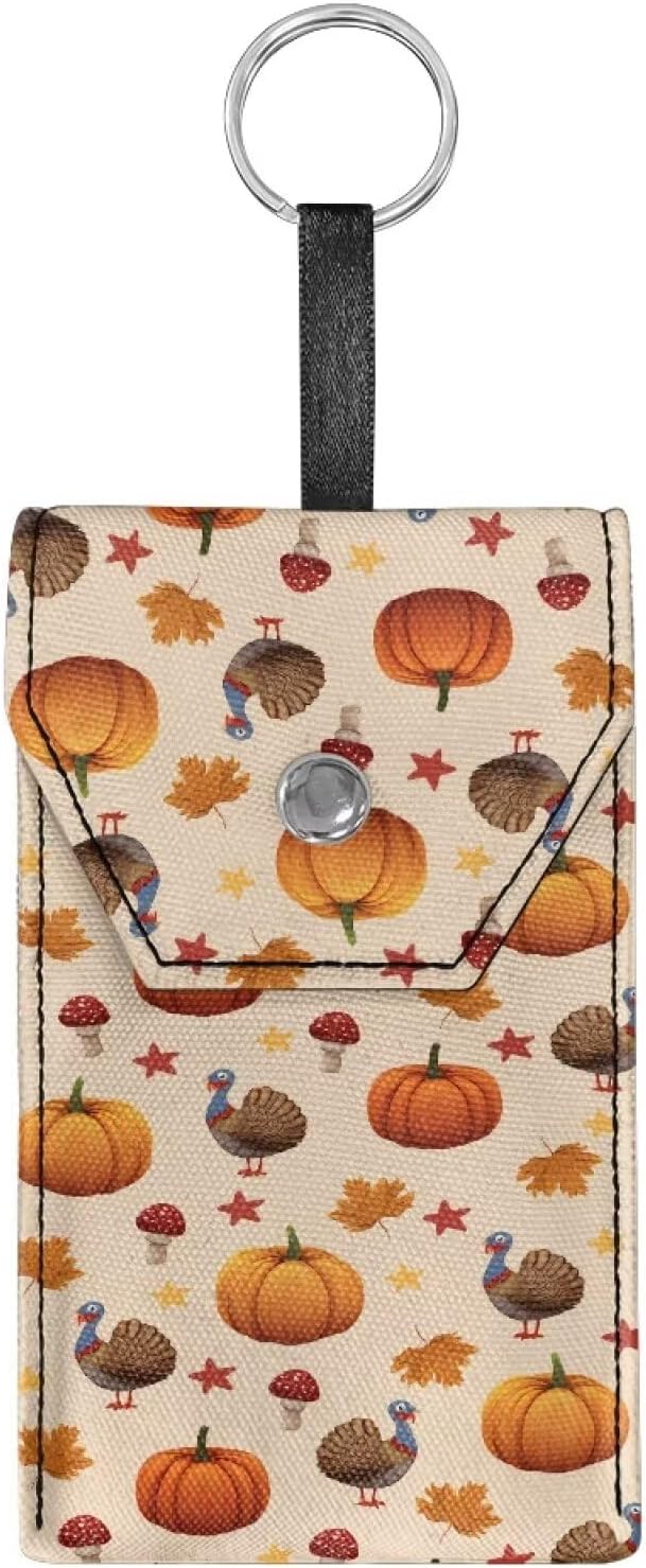 Pumpkin Turkey Print Purse Tissue Holder Portable Pocket Tissue Holder for Coin Keys Tissues with Hanging Rope for Thanksgiving Snap Button Enclosed
