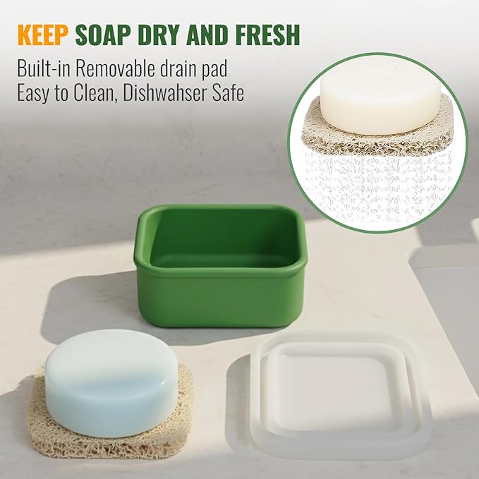 Shampoo Bar Travel Case with Draining Pad | Leakproof Silicone Small Travel Soap Case | Ultra-Compact for Gym, Camping, Business Trip (Mint Green)