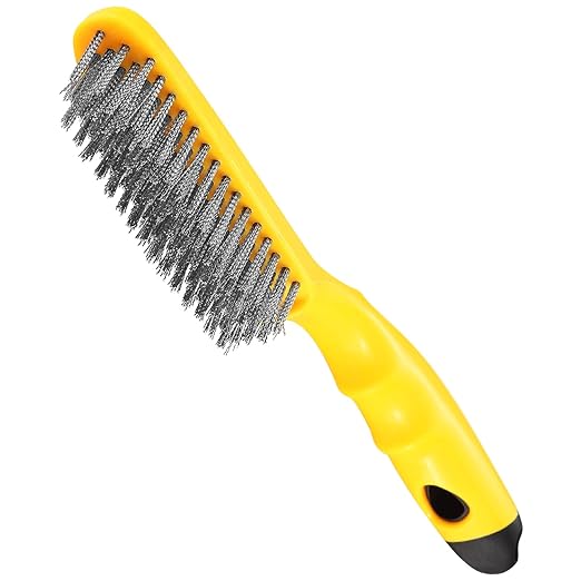 Wire Scratch Brush Stainless Steel with 10.5" Curved Plastic Handle and 79 Bundles of Bristles, Heavy Duty for Dirt Rust Removal Before Welding, Dust Paint Scrubbing (LWH-SP-wb)