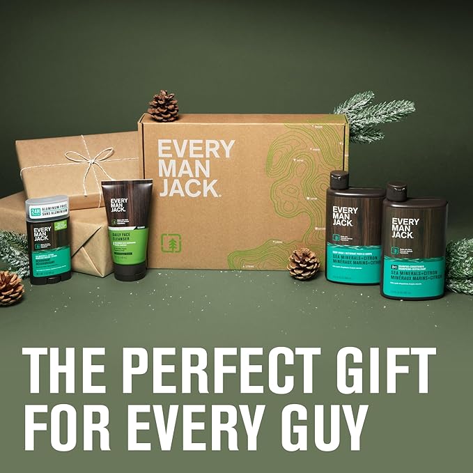 Every Man Jack Men's Bath and Body Gift Set - Sea Minerals + Citron Scent - Clean Ingredients - Includes Hydrating Body Wash, 2-in-1 Shampoo, Aluminum-free Deodorant & Face Wash