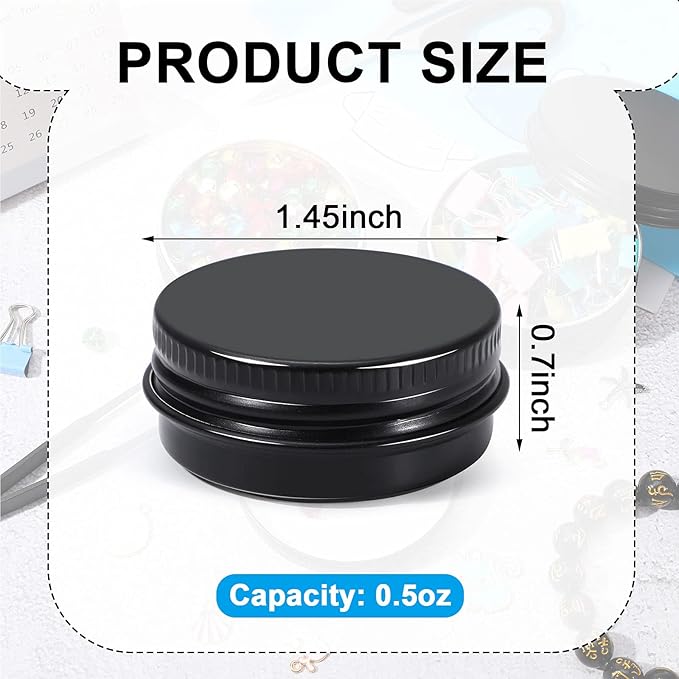 Patelai 64 Pieces Lip Balm Tin Containers Screw Top Round Tin Cans Aluminum Jar with Screw Lid, Empty Bottle Travel Cosmetic Sample Container for DIY(0.5 oz,Matte Black,)