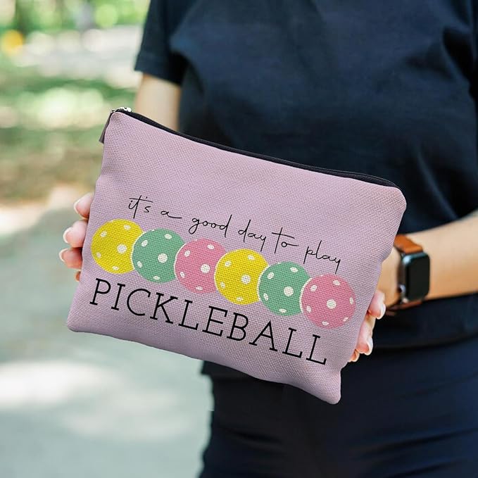 Pickleball Gifts for Women: Colorful Makeup Bag, It's a Good Day to Play Cosmetic Toiletry Bag, Gifts for Pickleball Lovers (Purple)