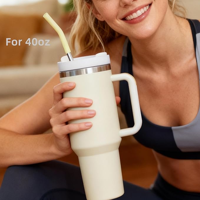 Set of 5 Stainless Steel Straws for 40 Oz Tumbler,For Stanley 40 Oz Tumbler, Reusable Metal Straw with 10 Silicone Tips and 2 Straw Cleaning Brush（5 colours 4, 40oz）